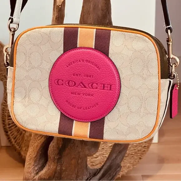 COACH - DEMPSEY CAMERA BAG PURSE IN SIGNATURE JACQUARD WITH PATCH